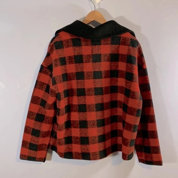 Rachel Zoe size large NWT red black Buffalo plaid gingham pullover sweater zip - Picture 5 of 8